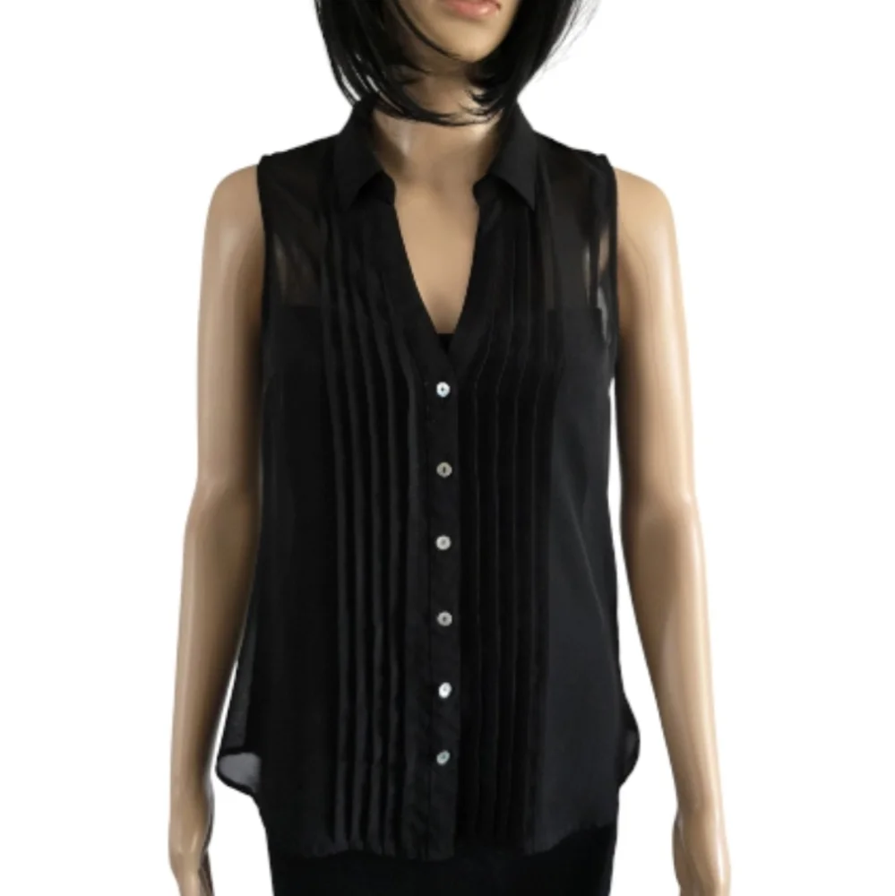 H&M Pleated Sleeveless Sheer Blouse - Black - Chic & Edgy, Size 6 - Picture 12 of 13
